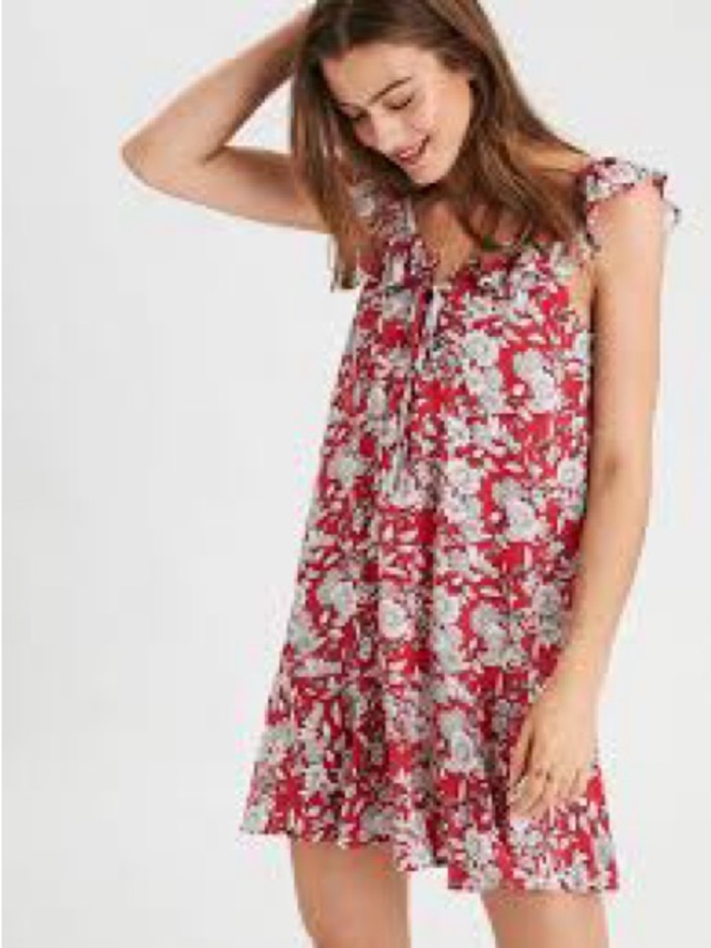 American Eagle Outfitters Red and White Ruffled Tiered Sundress